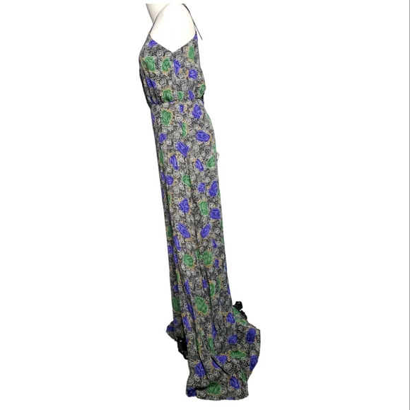 Revolve Line & Dot Dark Floral Crepe High Slit Maximalist Maxi Event Date Dress - Picture 5 of 13